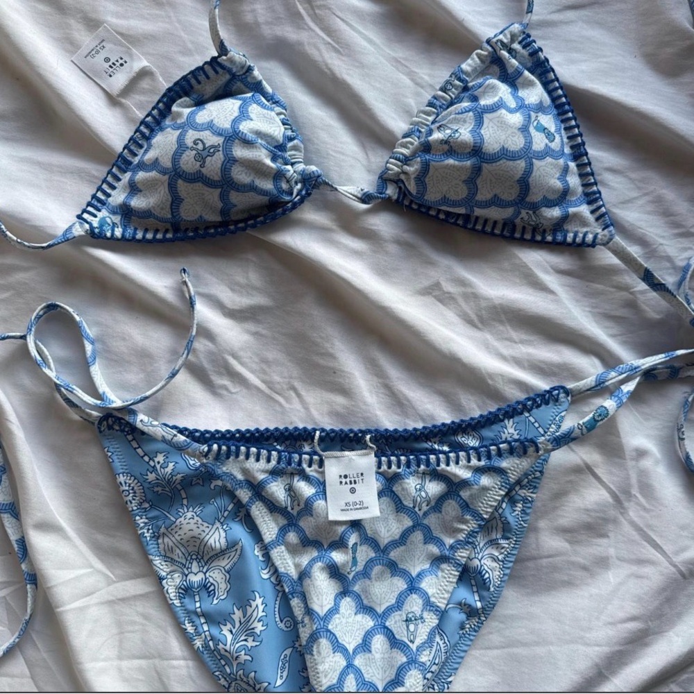 Roller Rabbit Blue and White Printed String Bikini